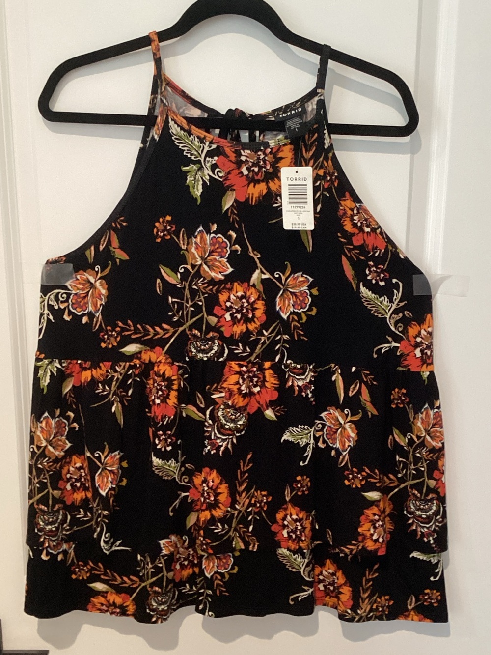 torrid Black Floral Halter Tank Top - Orange & Green Accents